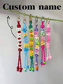 Personalized Name Keychain, Paracord Backpack Tag, Lucky Knot Charm - Multicolor - View 1