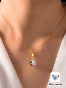 3.6CT Moissanite Water Drop Pendant Necklace, S925 Silver, Suitable For Wedding, Mother's Day, Graduation, Vacation, Party, Gift - Gold - View 2