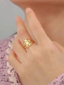 LIKGREAT Nhẫn hoa anh đào rỗng bằng thép không gỉ, kiểu dáng Bohemian, trang sức hoa tinh tế dành cho nữ. - Bộ sưu tập hoa anh đào - Xem 5