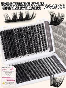 384/448 PCS Eyelashes Diy At Home,Soft And Natural Look Fake Lashes,Thick Fluffy Lashes.Summer False Eyelashes,Portable For Travel,East To Use For Daily Commuting,Night Party,Beach Vacation Lashes,Pool Party Waterproof Lashes. - D - View 6