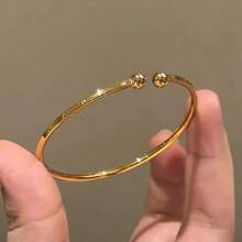 1pc Stainless Steel Polished Plain Round Bead Open Cuff Bracelet For Women, Perfect Gift For Girlfriend - Gold - View 7