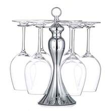 NUPTIO Soporte para copas de vino sobre mesa: elegante soporte de vino de plata clásica con 6 soportes para copas soporte independiente elegante para copas de vino exhibición de almacenamiento para - pago - Ver 9
