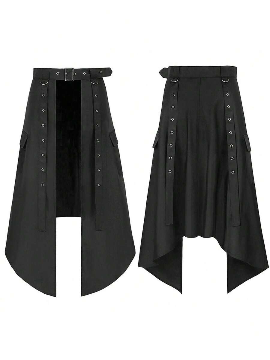 Dammidikjol med åtsittande midja, vintage vårstil, enfärgad, aktivitetskjol för dans, cosplay-kostym - Herrkjol med skärp - Visa 1