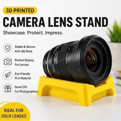 Giá đỡ ống kính máy ảnh in 3D, giá đỡ ống kính chống trượt bằng PLA, hộp đựng phụ kiện máy ảnh DSLR tối giản để bàn.
