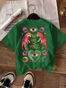 Camiseta gráfica para mujer, camiseta de manga corta de estilo casual y urbano, top de verano lindo - Verde 3 - Ver 3
