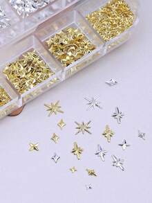 1 Box 12 Compartments Alloy Silver & Gold Star Nail Art Decorations, Assorted Star Shaped Metal Nail Accessories - Multicolor - View 5