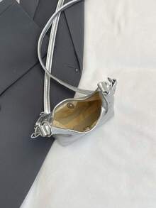 Mini Handbag, Niche Pleated Underarm Bag, Sweet & Cool Style Crossbody Small Pouch - Silver - View 6