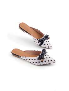 Fall/Winter Pointed Toe Women Small Delicate Bow Flat Sandals, 2025 New Spring & Summer Fashionable Flats, Comfortable Casual Versatile,Mule - Black and White - View 3
