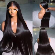 42 Inch Straight Lace Front Wigs 13x4 Transparent HD Lace Front Wigs Pre Plucked 250% Density Brazilian Virgin Straight Frontal Wigs With Baby Hair For Women - Natural Black - 查看 4