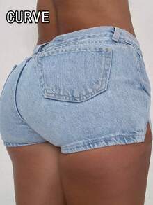 Plus Size Women's Spring/Summer/Autumn New Tight Stretch Sexy Fashion Personalized Washed Distressed Denim Shorts - Dark Wash - View 6