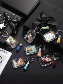 10/20/30/50pcs Transparent Acrylic Photo Frame Keychain, Blank Rectangle Double-Sided Photo DIY Supplies - Multicolor - View 2