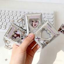 1 pieza Soporte de tarjeta de fotos con forma de corazón de espejo plateado, 16 páginas interiores que caben 32 fotos, álbum de fotos en miniatura brillante con forma de estrella linda, estante de almacenamiento de fotos portátil, adecuado para fotos de identificación, encantos de bolso, almacenamiento de pegatinas - Unitalla - Ver 5