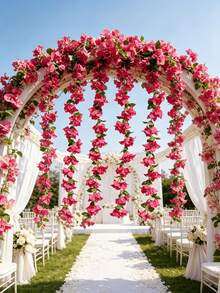 3/1 piezas Flores de enredadera artificial con hojas verdes, perfectas para decoración del hogar al aire libre en primavera y verano, adecuadas para decoración de arco de boda, balcón, comedor, fiesta de cumpleaños, decoración navideña, Día de San Valentín, decoración de temporada de bodas, Día de la Madre, decoración festiva (Rosa intenso) - Rosa Fucsia - Ver 2