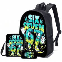 3pcs/Set Backpack, Creative 6 & 7 Number/Game Pattern, Unisex, Including Sling Bag, Pencil Case And Backpack - Multicolor - View 14