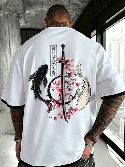 Men's Japanese Koi Fish Pattern T-Shirt | Soft & Breathable Casual | Essential For Daily Street Style
