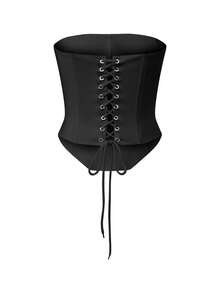 Women Y2k Strapless Bustier Corset Top Back Tie Up Boned Bodyshaper Slim Fit Tube Top Sleeveless Backless Going Out Crop Tops Party Holiday Streetwear - 黑色 - 查看 9