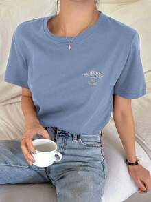 Camiseta con gráfico de letra - Azul - Ver 11