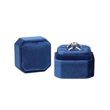 BLUTETE - Caja cuadrada de 2 ranuras para anillos de compromiso de boda caja de recuerdo para fotos de novia - Azul marino - Ver 6