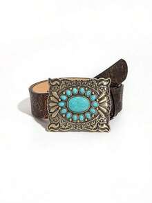 1pc Women Fashionable Embossed Bohemian Style Belt With Inlaid Gemstones Boho Halloween Summer, School Fall, Autumn, Halloween - 銅色 - 查看 5