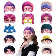 Hasbro 12个装 K-Pop 女团主题派对拍照道具纸面具，卡通人物半脸面具，送给粉丝和朋友的礼物，节日和新年礼物 - 彩色 - 查看 8