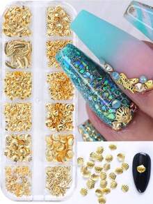 1 Box 12 Grids Alloy Ocean Jewelry Decorations - Seashells, Conches, Starfishes, Seahorses, Pearls, For Nail Art Design, Handcraft, Jewelry Making, Nail Art Supplies - Multicolor - View 1