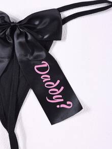 1 pieza Tanga sexy con letras de strass caladas, lencería erótica de cintura baja - Negro - Ver 7