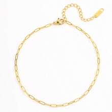 Tobillera con cadena de clip de papel chapada en oro de 18K, joyería para el pie de estilo minimalista y de playa a prueba de agua de acero inoxidable para mujeres - Dorado - Ver 5
