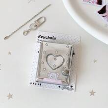 1 pieza Soporte de tarjeta de fotos con forma de corazón de espejo plateado, 16 páginas interiores que caben 32 fotos, álbum de fotos en miniatura brillante con forma de estrella linda, estante de almacenamiento de fotos portátil, adecuado para fotos de identificación, encantos de bolso, almacenamiento de pegatinas - Unitalla - Ver 15