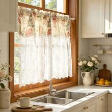1PC Korean-Style Fresh Lace Skirt Sheer White Gauze Curtain; A Light And Airy White Lace Short Curtain For Small Windows,Door Curtains, Or Kitchen Window Valance - White - View 3