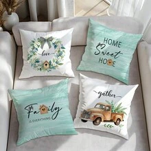 4pcs Minimalist Watercolor Green Floral Wreath Decorative Pillow Covers, Single-Sided Printed Soft Peach Velvet Material, 45*45CM Cushion Covers For Home, Bedroom, Living Room, Party, Holiday Decor, Sofa Throw Pillow Covers, Gift (No Pillow Insert) - Multicolor-4pcs - View 6