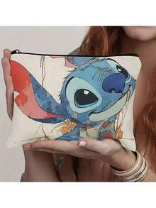 1 chiếc túi đựng mỹ phẩm đa năng nhẹ, có khóa kéo, dành cho nữ, họa tiết hoạt hình Stitch của Disney, chất liệu polyester bền, thiết kế hoạt hình dễ thương, dung tích lớn. - Nhiều màu - Xem 11