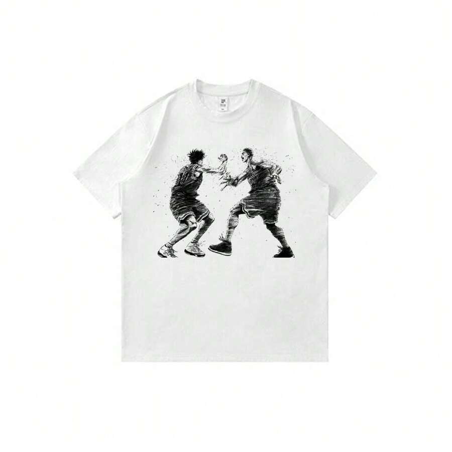 Slams-Dunks-Ryota-Miyagi-Vs-Player Unisex Fun Anime Cartoon Graphic Tee Summer Casual Crew Neck T-Shirt - White - View 1