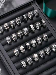 5/8/10/20 piezas Juego de anillos de acero de titanio y acero inoxidable para hombres, múltiples estilos vintage de estilo gótico, anillos geniales, apilables, envío aleatorio - Multicolor - Ver 2