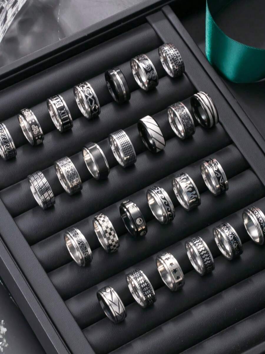 5/8/10/20 piezas Juego de anillos de acero de titanio y acero inoxidable para hombres, múltiples estilos vintage de estilo gótico, anillos geniales, apilables, envío aleatorio