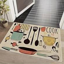 1pc Anti-Fatigue Kitchen Mat, Non-Slip, Oil-Proof, Dirt-Resistant, Easy Clean Crystal Velvet Floor Rug For Home Kitchen - Khaki Tableware - View 4
