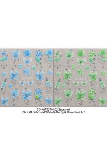 QIANJIKU 2片装5D立体油画效果美甲贴纸 - 复古郁金香雏菊3D美甲贴纸；复古清新薰衣草雏菊紫罗兰3D美甲贴纸；法式乡村艺术美甲贴纸 - 适合春夏、野餐、婚礼、艺术展览等场合DIY美甲设计套装 - 彩色 - 查看 7