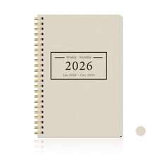 BUBU 1本 2026-2028 週計畫與月計畫螺旋裝訂筆記本，學術約會簿日程日誌，提升生產力，適用於居家、學校與工作使用，A5尺寸，返校用品、辦公用品、學校用品，教師禮物、男士禮物 - 米色 - 查看 9