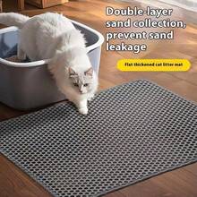 1pc Cat Litter Mat, Double-Layer EVA Material, Large Size, Anti-Splash & Leak, Washable Litter Trapping Mat, Suitable For Pet Cat Litter Box - Grey - View 3