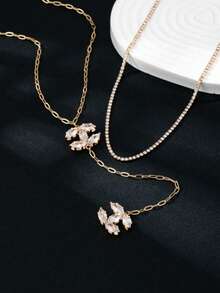 Bộ 2 dây chuyền hình chữ Y thanh lịch, dây chuyền mặt dây chuyền dành cho nữ, bộ trang sức thời trang, phù hợp để đeo hàng ngày và dự tiệc. - Vàng - Xem 2