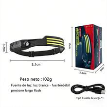 USB-C Rechargeable Headlamp, 3 Light Modes, Smart Induction, Waterproof For Camping - Black - View 6