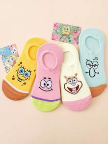 SpongeBob SquarePants 2/4/8雙彩色可愛卡通圖案加強趾尖與足跟舒適短襪，男女通用，四季適用，適合學校與戶外運動，夏冬皆宜，章魚款 - 彩色 - 查看 8
