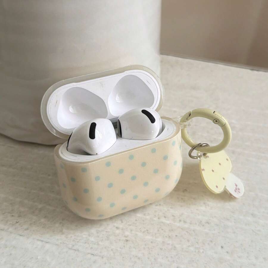 Estuche para auriculares con colgante de estrella de seta amarilla y blanca con lunares beige de alta gama, adecuado y compatible con 4, Pro 3 nueva versión, Pro 2 funda protectora, Pro nueva versión 3 funda protectora, Pro 2 funda personalizada para auriculares para mujeres