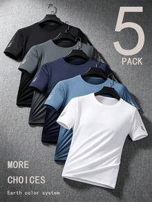 Men's 5-Pack Quick-Dry Sports T-Shirts, Breathable Crew Neck Short Sleeve Tops, Moisture-Wicking Fitness Running Training Athletic Shirts Summer - Multicolor - View 1