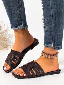 Ximi Ruo New Spring/Summer Fashion Casual Strap Slide Sandals, Comfortable Flat Heel Round Toe Beach Slippers, Holiday Essential - Coffee Brown - View 6