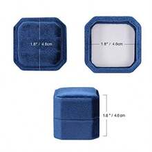 BLUTETE - Caja cuadrada de 2 ranuras para anillos de compromiso de boda caja de recuerdo para fotos de novia - Azul marino - Ver 4