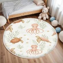 Alfombra de mundo submarino vibrante, alfombra redonda de océano con tortuga, caballito de mar y peces, estera colorida de vida marina para decoración de playa para habitación de niños - 5 - Ver 13