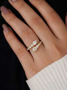 1pc Shiny Pear-Shaped Open Ring, 925 Sterling Silver, Elegant Luxurious Romantic Ladies Ring, Exquisite Unique Design, Adjustable, Suitable For Balls, Parties And Other Occasions, Delicate Jewelry Gift For Women - Pear Shaped Diamond Open Ring - View 4