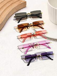 5 Pairs New Women's Retro Frameless Rectangular Personalized Charm Fashion Sunglasses, Suitable For Outings, Beach Holidays - Multicolor - View 6