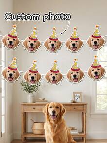 7/14/21pc Custom Dog Face Birthday Banner, Personalized Pet Photo Garland, Puppy Birthday Party Decor - Multicolor - View 2