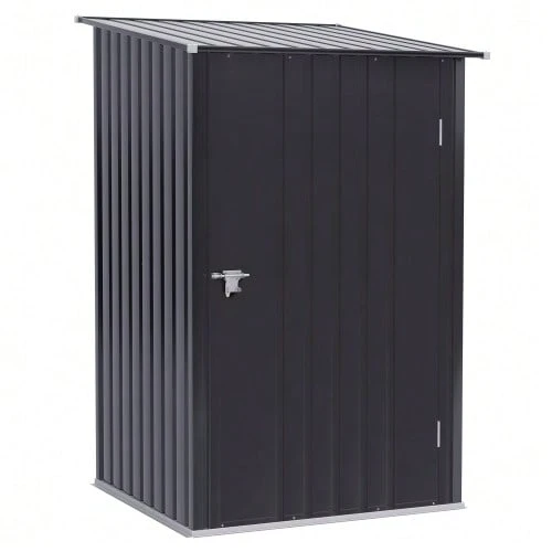Garden Shed, 1 X 1 M, Metal, 0.92 M², Galvanized Steel, Dark Grey - Dark Grey - View 1